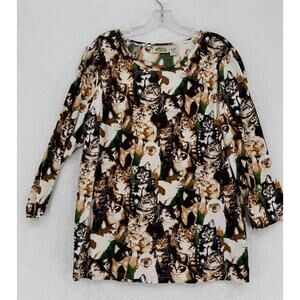 Vintage Collections ETC Womens Cat All Over Print Sequin 3/4 Top Sz XL